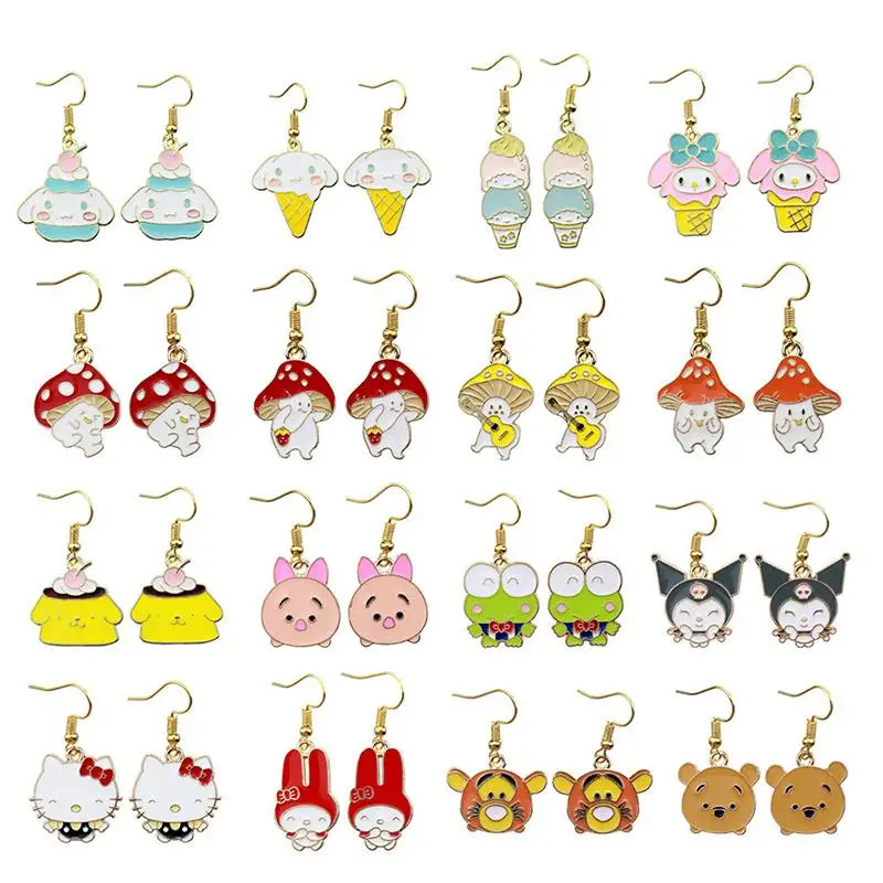 

Kuromi Mymelody Cinnamoroll pompurin Hello Kitty понравилось Sanrio милые Мультяшные капельные серьги из сплава Аниме подарок для девочек