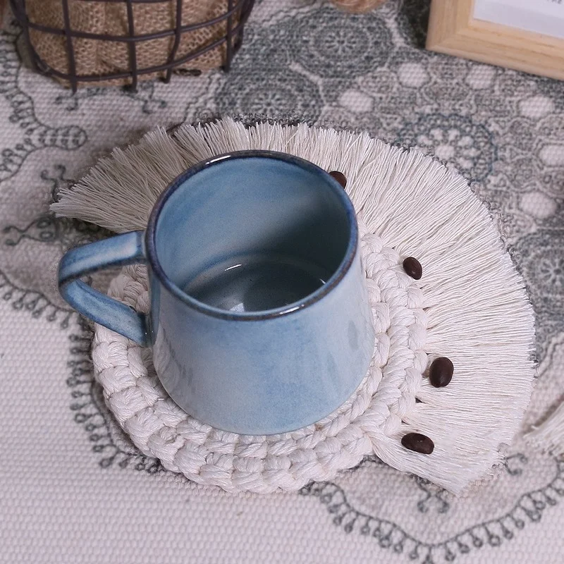 

Nordic Simple Cotton Thread Table Mat Hand-woven Table Mat Coaster Bowl Mat Semi-circle Thickened Insulation Pad Coasters
