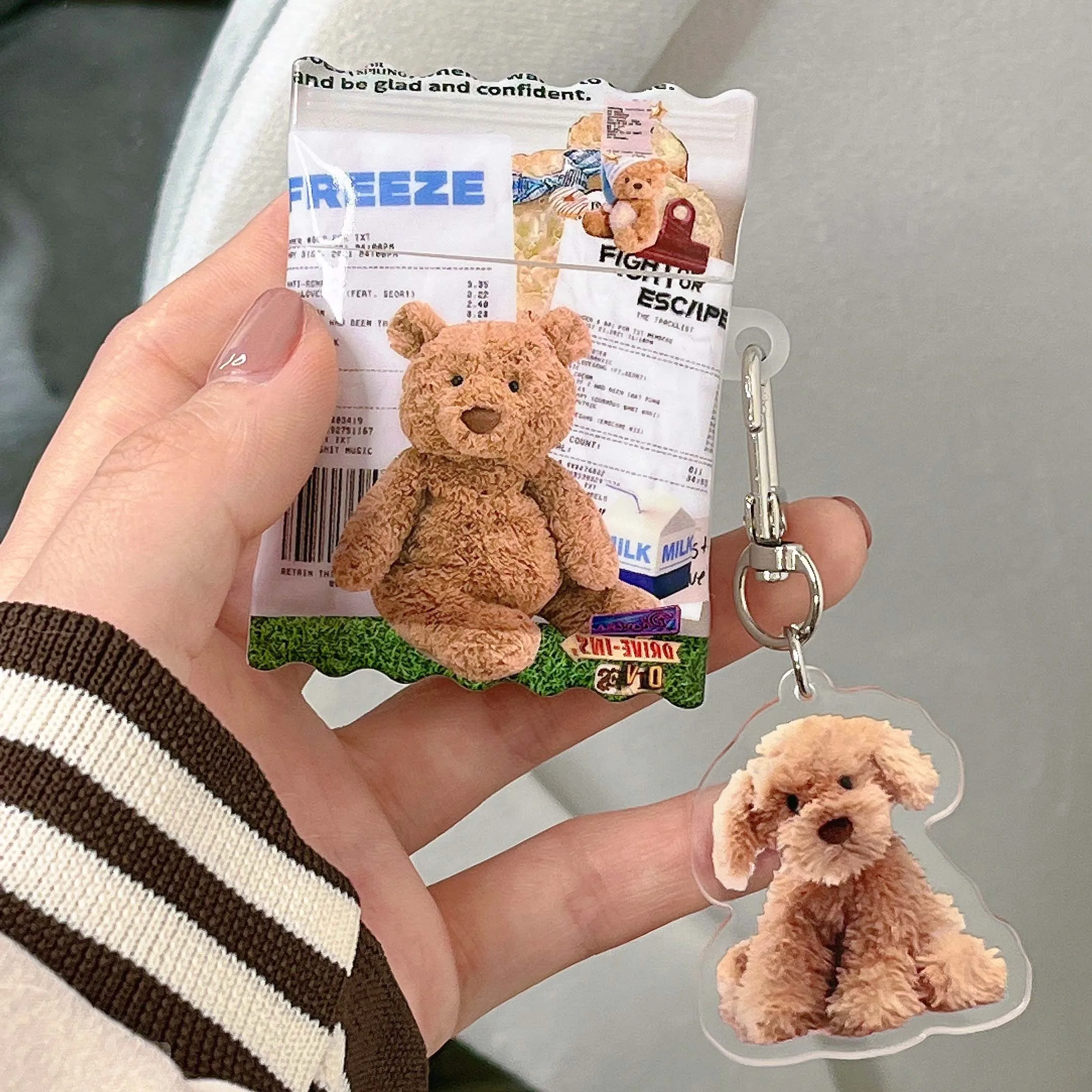 

Bear cute label ins wavy cute dog pendant keychain wireless bluetooth earphone case for apple airpods 1 3 2 pro 2nd cartoon box