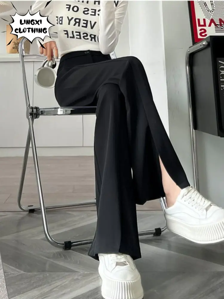 Summer Sagging Professional Women's High Waist 2023 New Trend White Outerwear Straight Split Suit Pants Baggy Pants Woman
