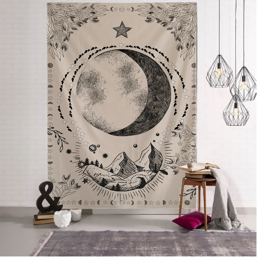 Moon Tarot Tapestry Wall Hanging Psychedelic Witchcraft Hippie Tapiz Mandala Art Background Cloth Home Decor
