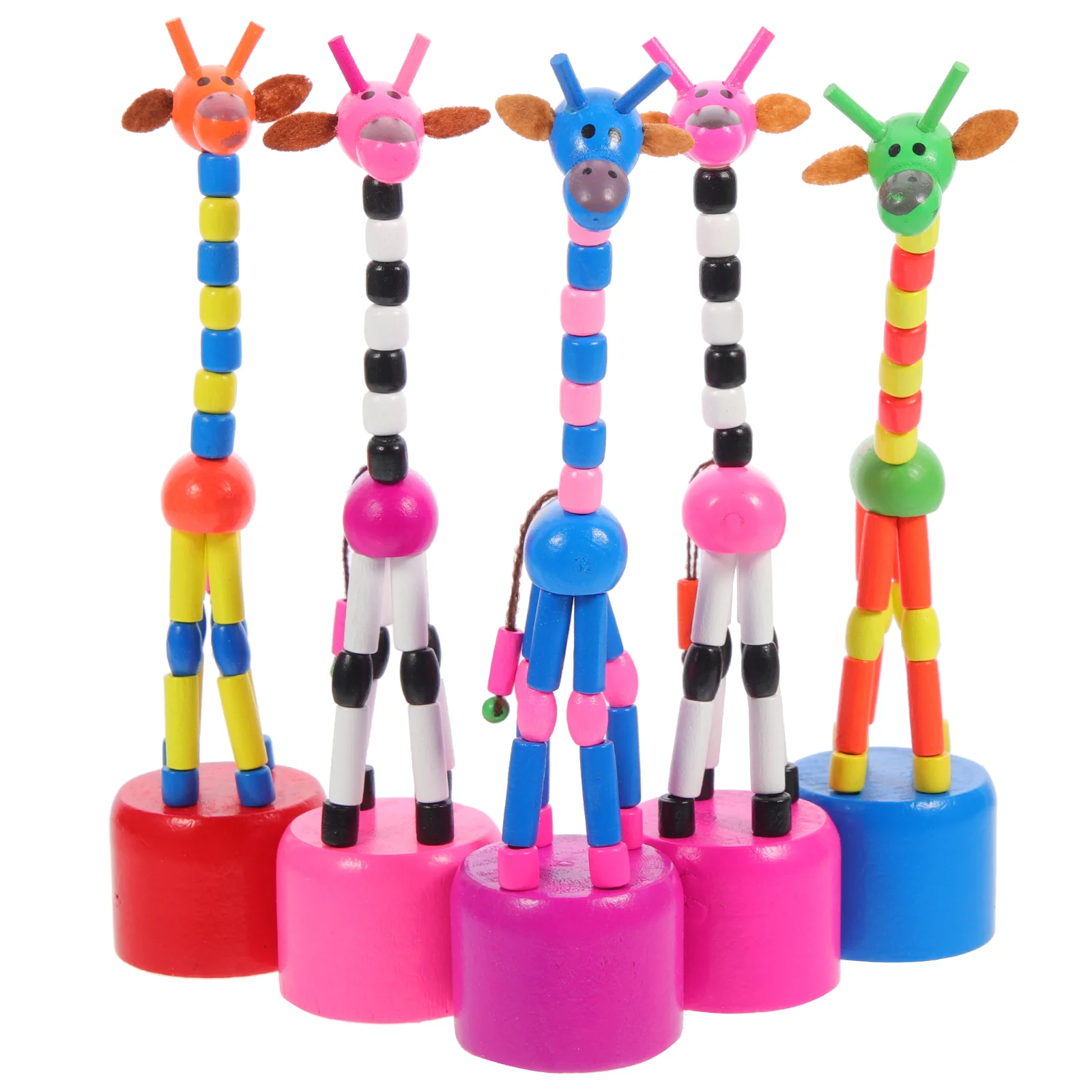 

5pcs Giraffe Puppets Wooden Giraffe Figurine Toys Animal Party Favors Push Up Toys (Random Style)