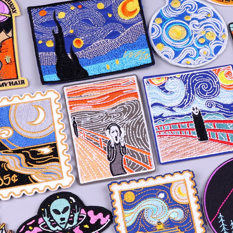 Картина маслом Ван Гога, вышивка, патчи, инопланетянин, железная нашивка для одежды, термоклейкие нашивки на одежду, куртку, сделай сам