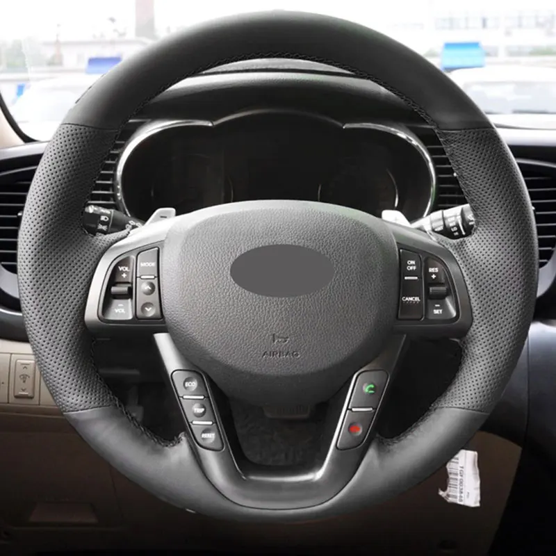 

Perforated Leather Cover For Kia K5 Optima 2008 2009 2010 2011 2012 2013 Hand Sewing Car Interior Steering Wheel Cover Trim