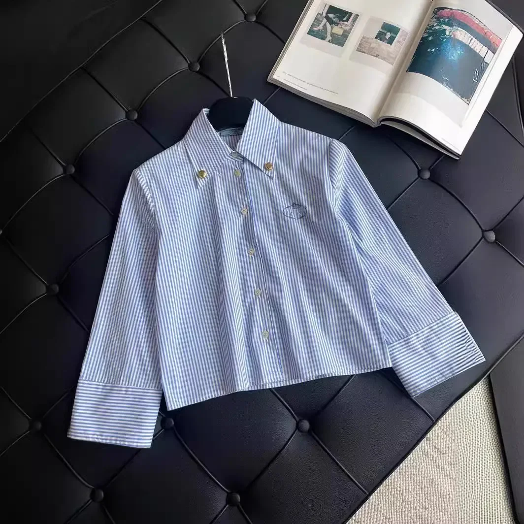 Прямая поставка новинка французская винтажная рубашка в синюю полоску с прямыми