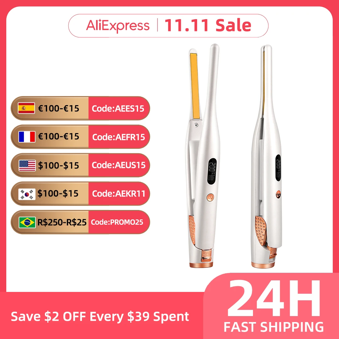

CkeyiN 9mm Electric Hair Straightener USB Rechargeable Flat Iron Cordless Ceramic Coating Hair Straightening Iron Quick Charge