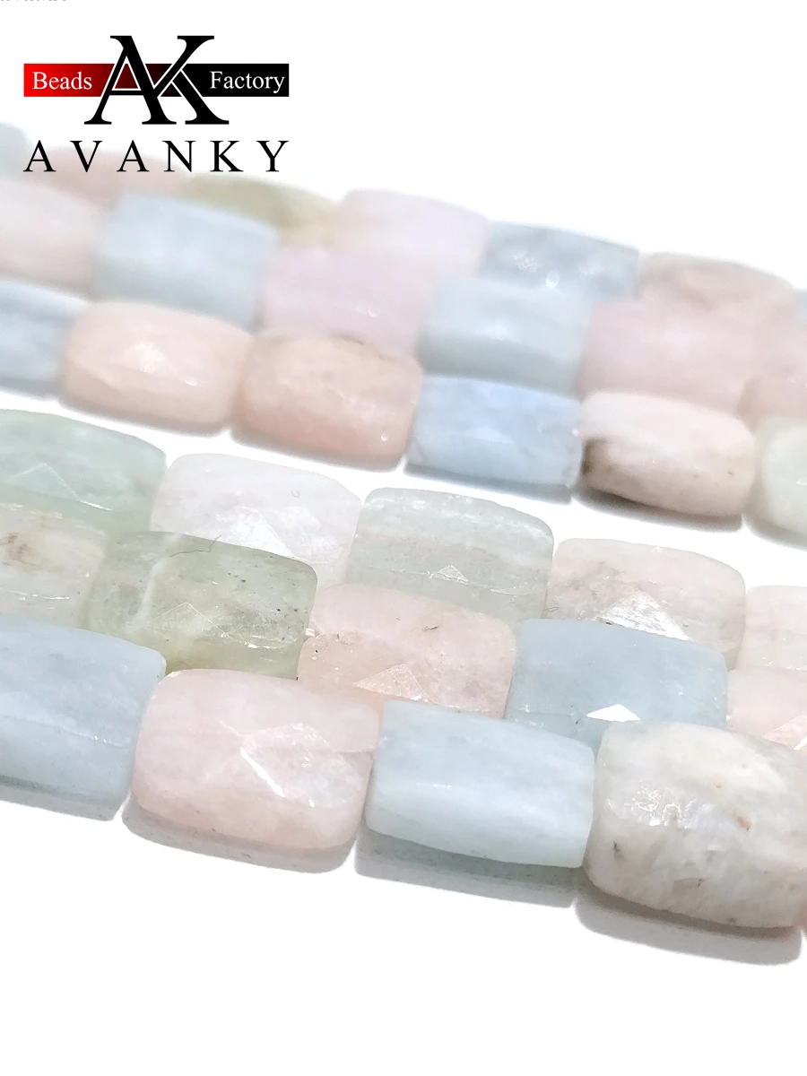 Natural Stone Color Morganite Beads Faceted Rectangle Shape Loose For Jewelry Making DIY Necklace Bracelet 15'' 10x14mm 12x16mm