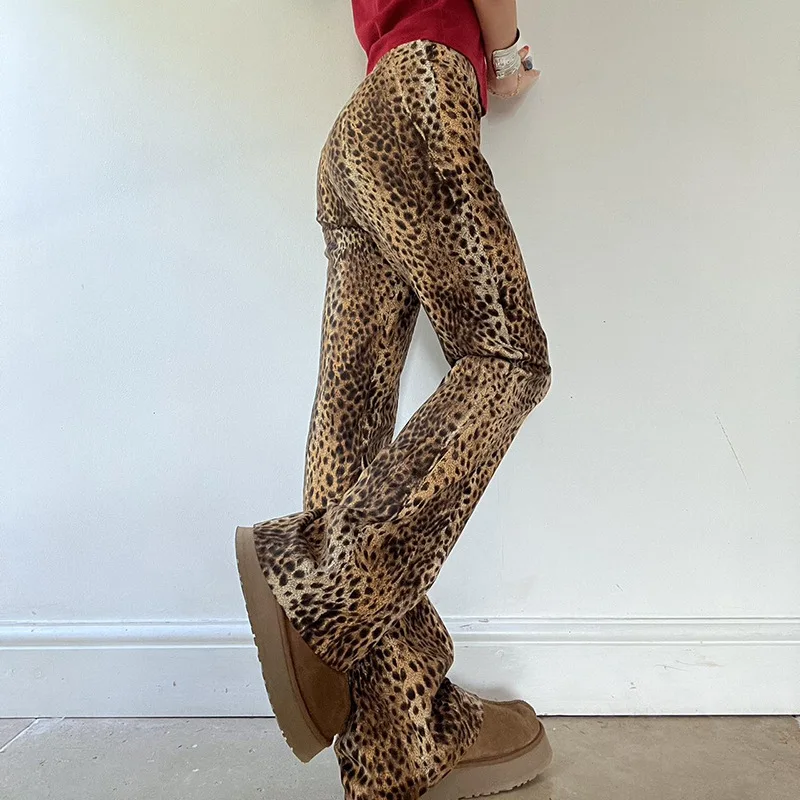American Spice Girl свободные леопардовые тканые брюки с низкой талией уличные нишевые