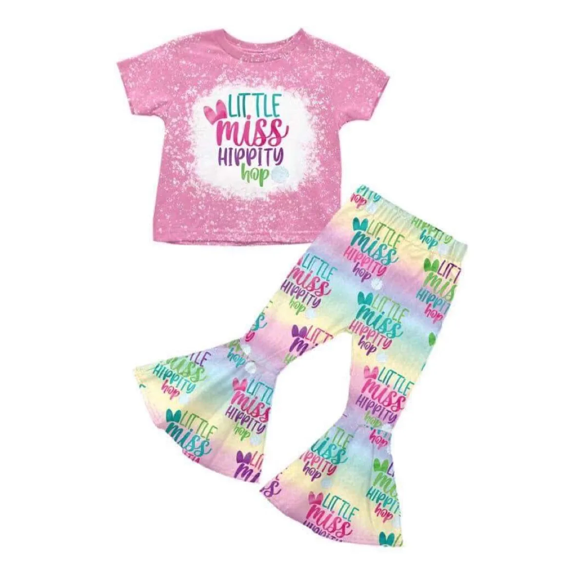 

New Miss Happy Pattern Boutique Toddler girls clothes Lovely Children's tops and Bell Pants boutique kid Summer Set