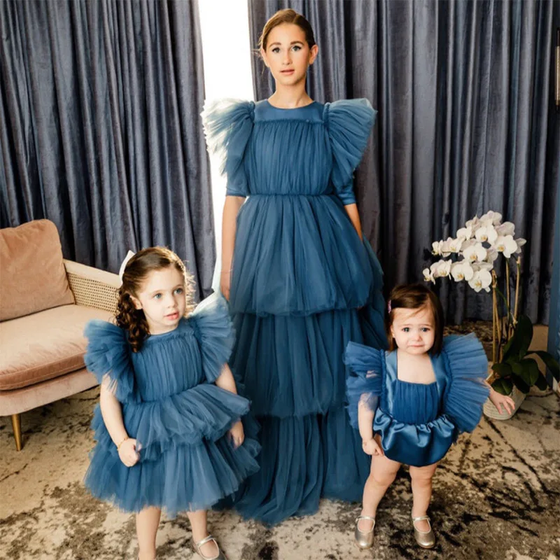

Little Girls Princess Ball Gowns Kids Girl Plain Patchwork Tulle Tutu Dress Children Elegant Wedding Pageant Birthday Vestidos