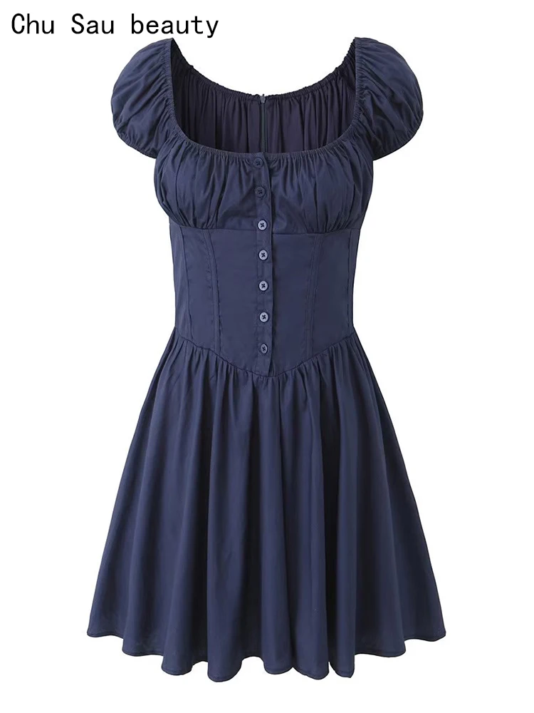 

Женское мини-платье с квадратным вырезом, короткое однобортное платье с высокой талией, осень 2023