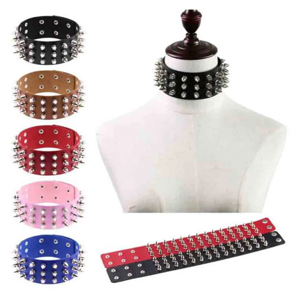 

Ожерелье из искусственной кожи с металлическими заклепками в стиле панк чокер в готическом стиле рок Харадзюку ошейник бондаж для БДСМ Эротические Секс аксессуары