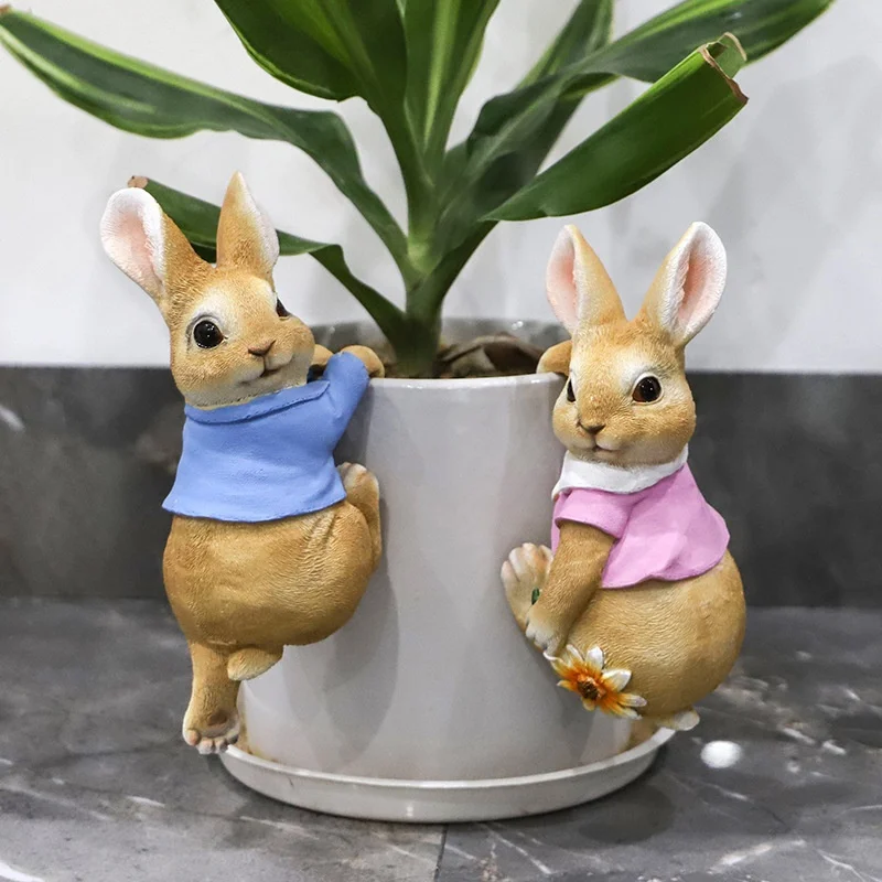 

Bunny Doll Saves Rabbit Sculpture Creative Resin Model Desk Home Decoration