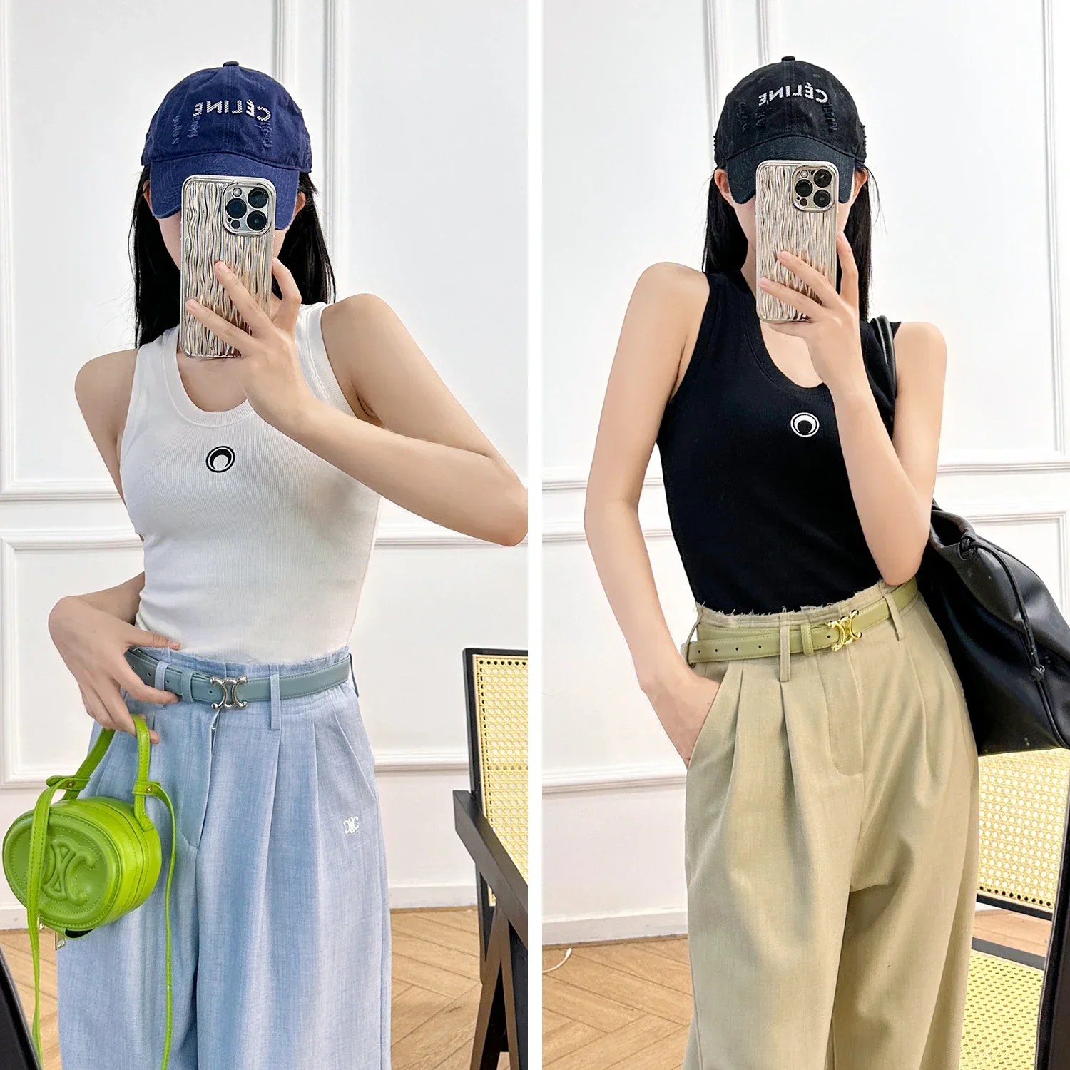 Майка женская с вышивкой Луны пикантный жилет в рубчик без рукавов однотонная