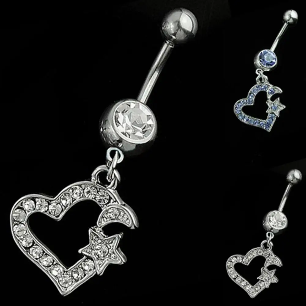 

Rhinestone Heart Shape Dangle Navel Belly Button Bar Ring Body Piercing Jewelry