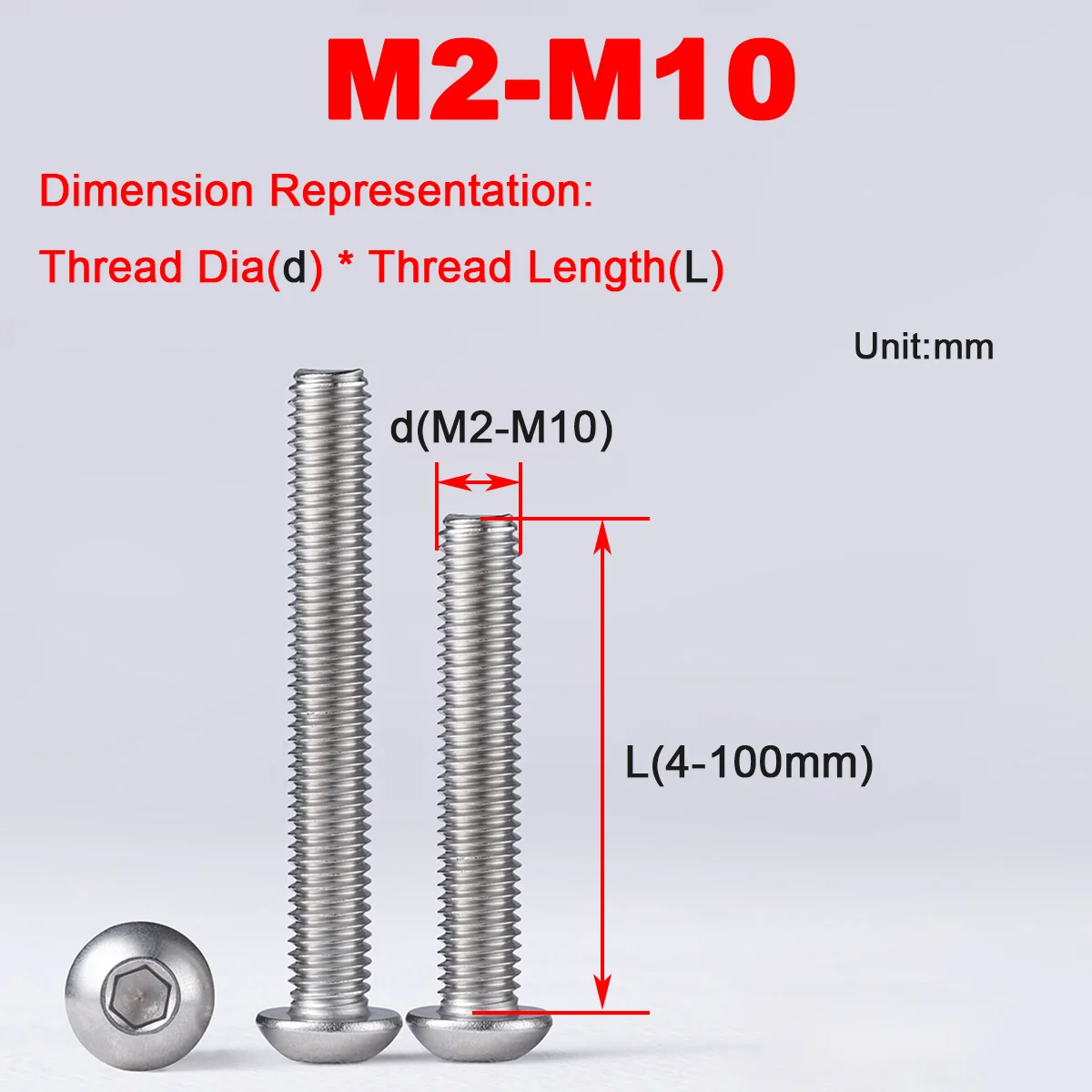 Полукруглая головка из нержавеющей стали 316, шестигранный болт M2M3M4M5M6