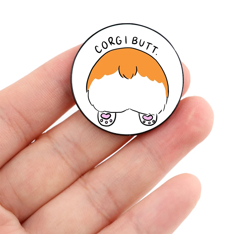 

Corgi Butt Printed Pin Custom Funny vintage Brooches Shirt Lapel teacher Bag Cute Badge Cartoon pins for Lover Girl Friends