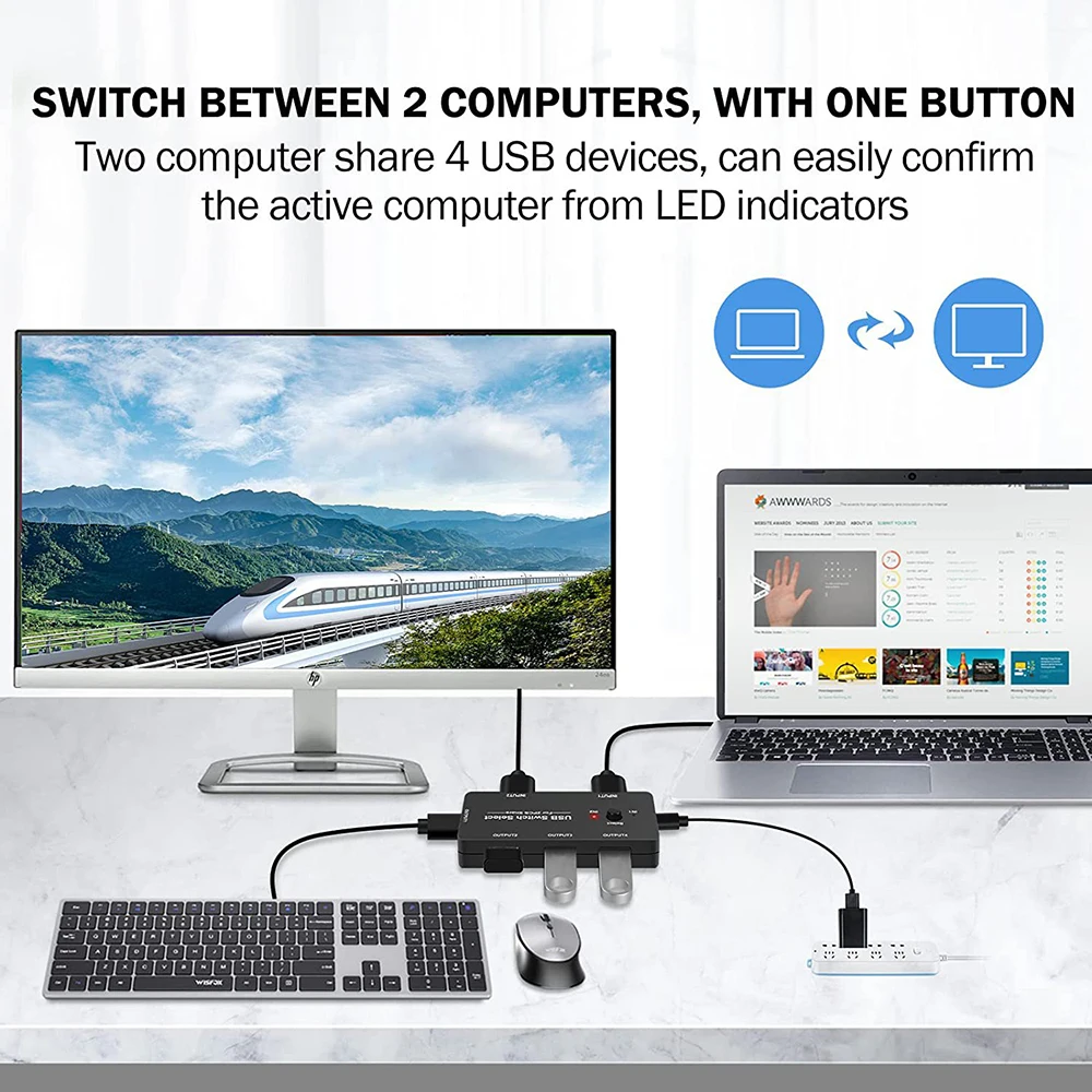 KVM-переключатель USB 2 0 для Windows 10 ПК клавиатуры мыши принтера шт. совместное
