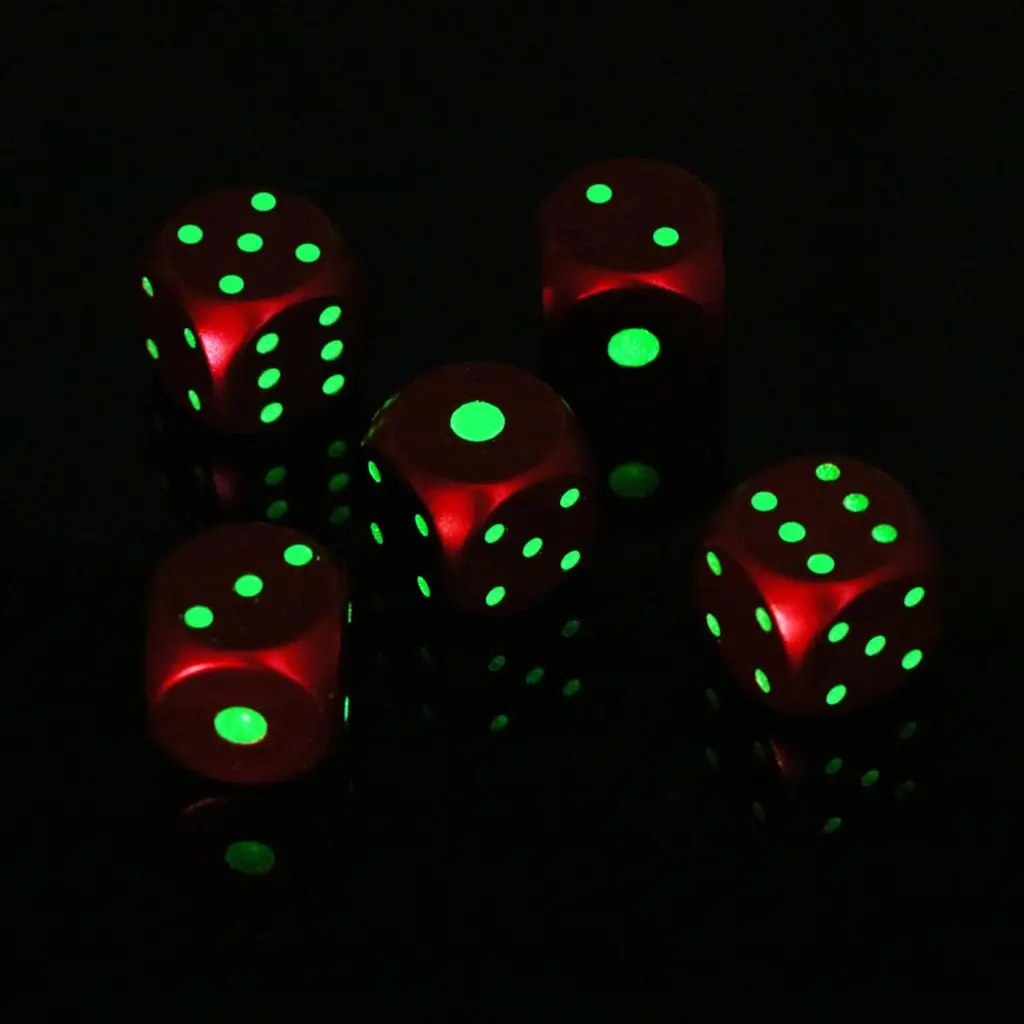 

Lots 5 Six Sided D6 16mm Standard Dice Die Metal Golden/Red Luminous Pips
