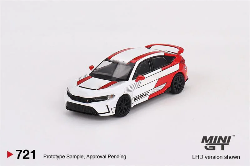 Мини GT 1:64 Civic Тип R #2 2023 Pace автомобиль Белый литая модель автомобиля