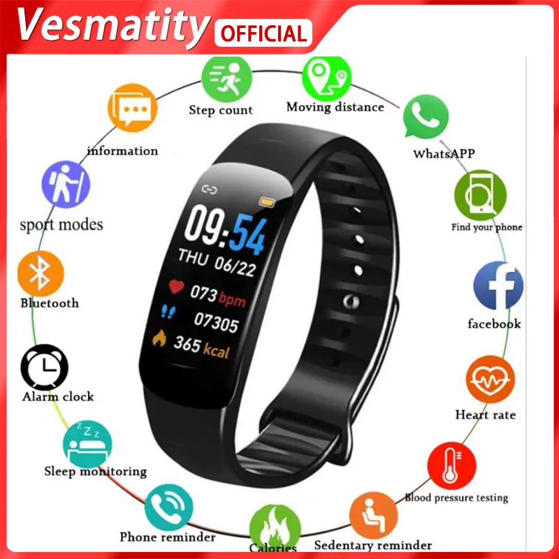 

C1plus Sports Watch Heart Rate Monitoring Blood Pressure Bracelet Smart Watch Compatible Fitness Tracker For Xiaomi Huawei Apple