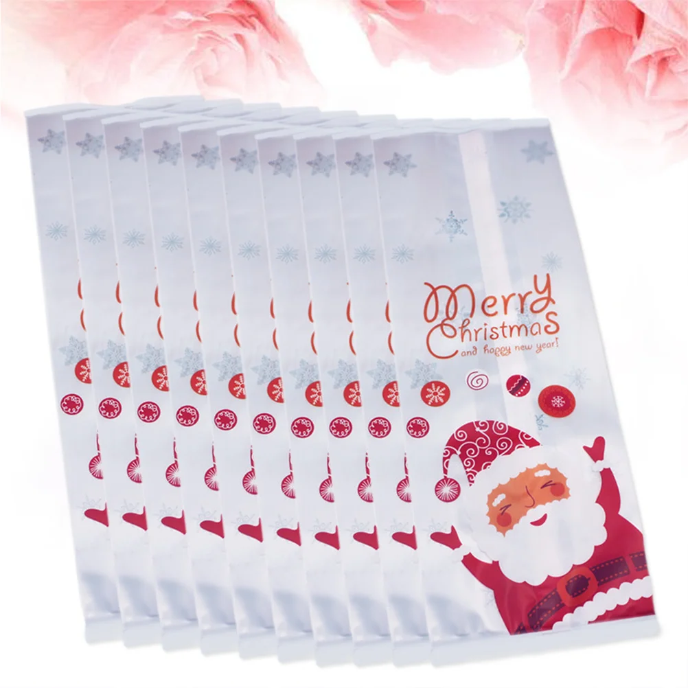 

50pcs Christmas Cartoon Santa Claus Pattern Gift Packaging Bags Cookie (without Sealing Sticker)