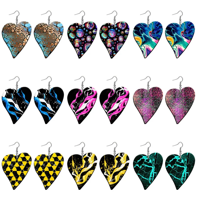 

Abstract Artist Patterns Acrylic Heart Drop Earrings For Women Stainless Steel Piercing Ear Hooks Jewelry Girls' Gift Z1650