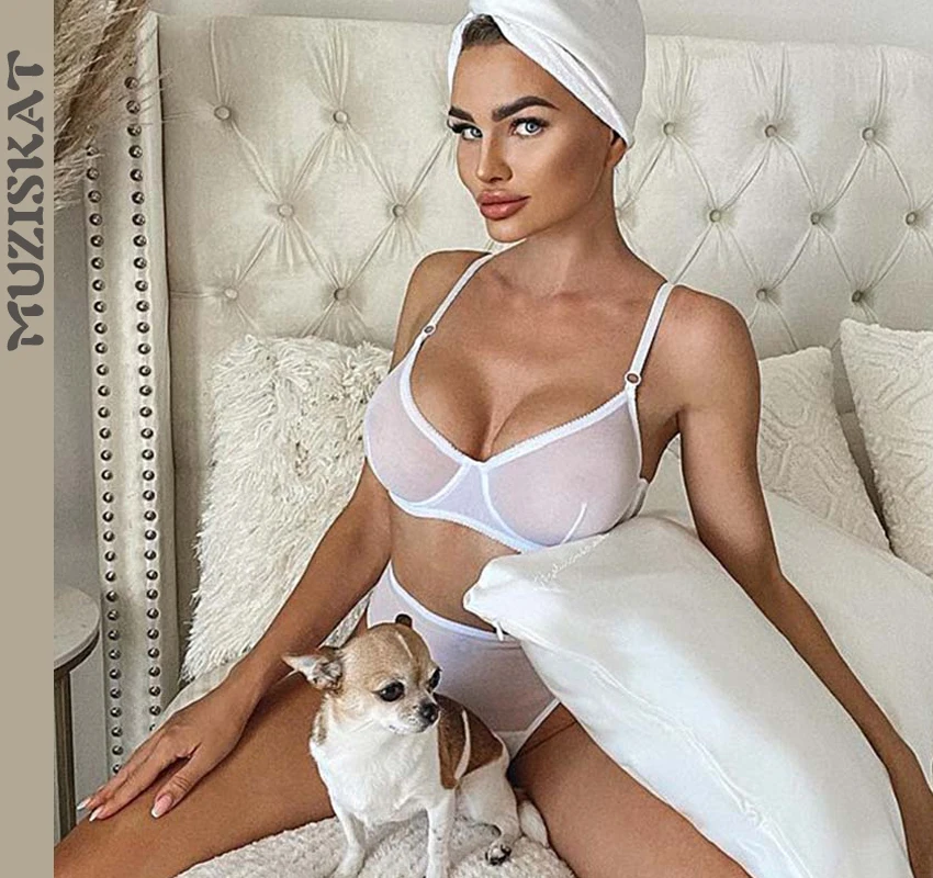 

Комплект эротического нижнего белья MUZISKAT в сеточку, кружевной прозрачный сексуальный бюстгальтер, нижнее белье с вышивкой, стринги, порно, 2...