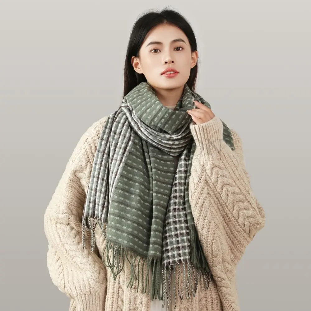 

Женский осенне-зимний теплый длинный кашемировый шарф с кисточками, женские шарфы в клетку, темпераментная шаль