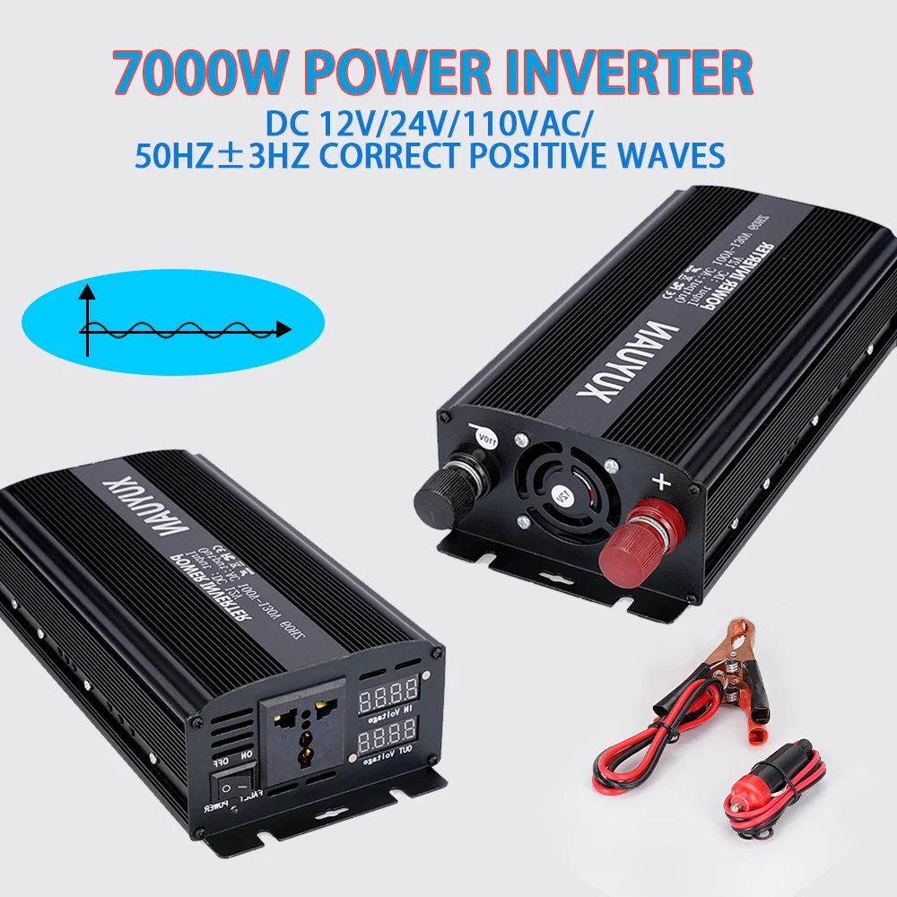 

Автомобильный инвертор 7000 Вт, трансформатор напряжения постоянного тока 12 В/24 В в переменный ток 110, модифицированный синусоидальный сигнал, двойной ЖК-дисплей, зарядное устройство, конвертер, адаптер