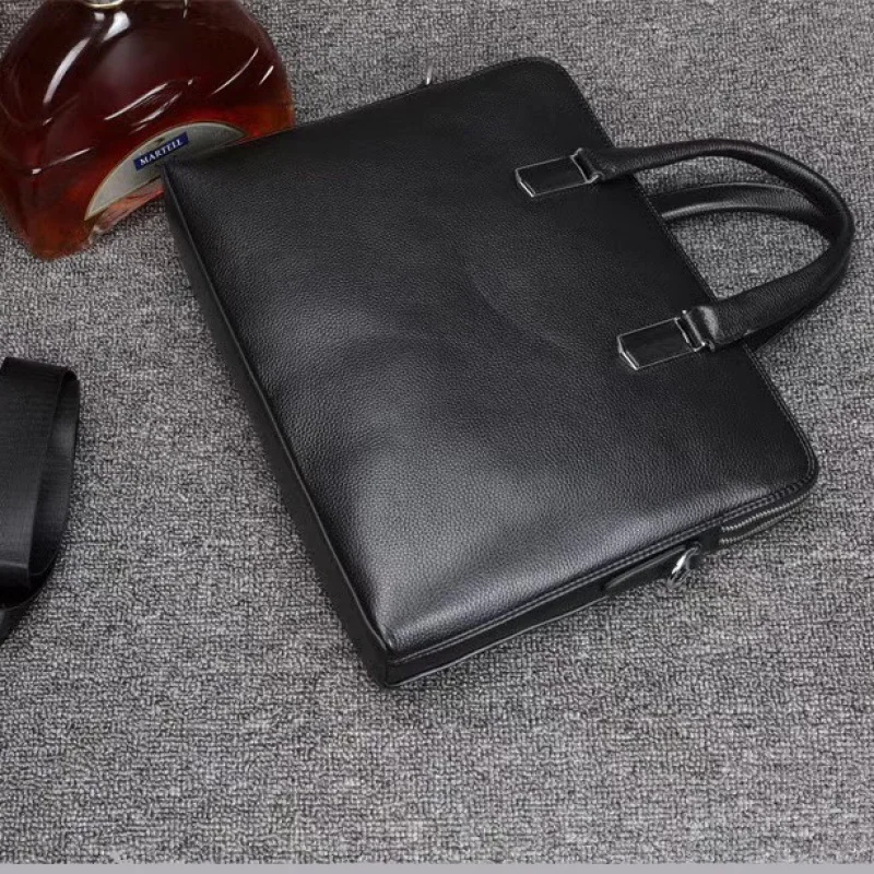 Genuine Leather Business Men Briefcase Cowhide Handbag Simple Shoulder Bag Large Capacity Male File Bag Laptop Bag