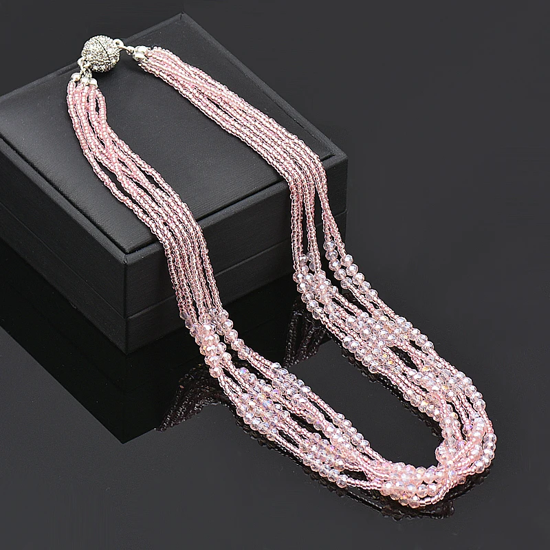 KIOOZOL Boho Crystal Beads 6 Layers Chunky Female Necklaces Choker Chain Wedding Accessories Party Jewelry For Women 982 KO8