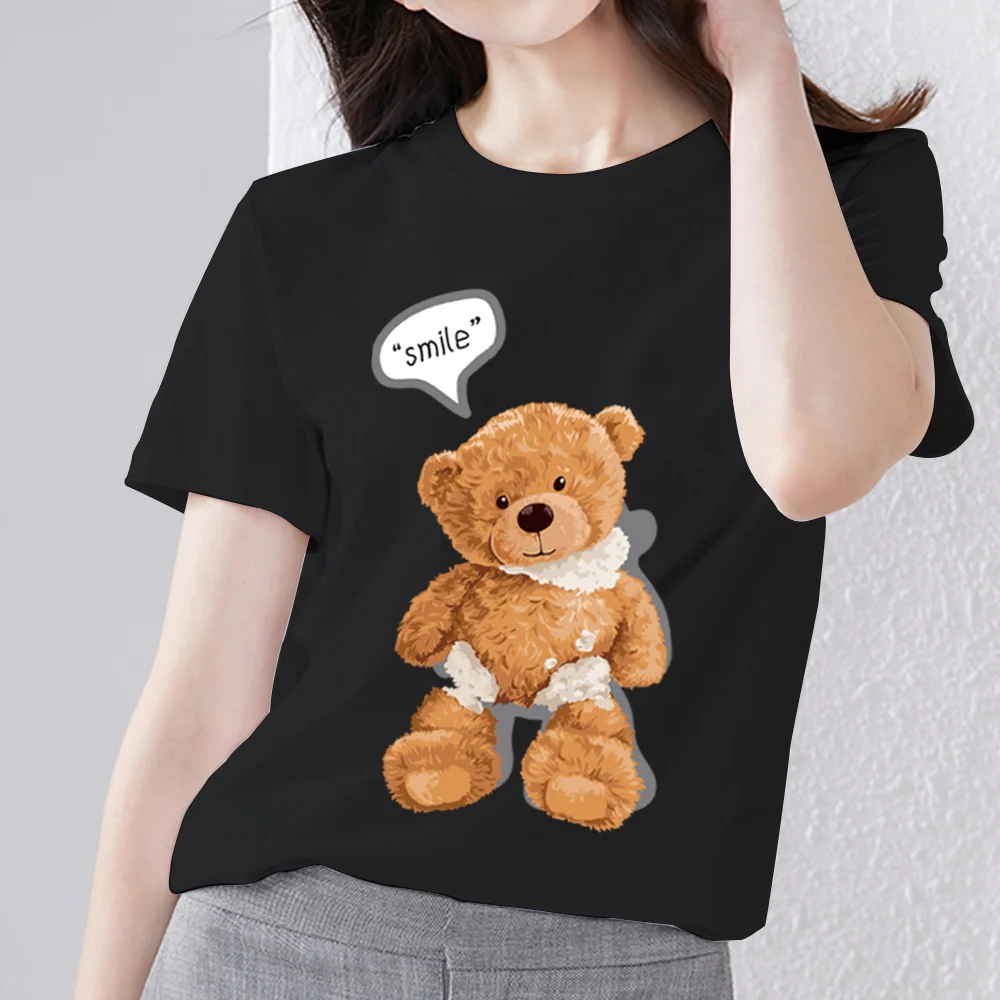 

Women's T-shirt Commuter Top Cartoon Teddy Bear Pattern Series Printed Classic O-neck Fashion Comfortable Soft Ladies Clothing