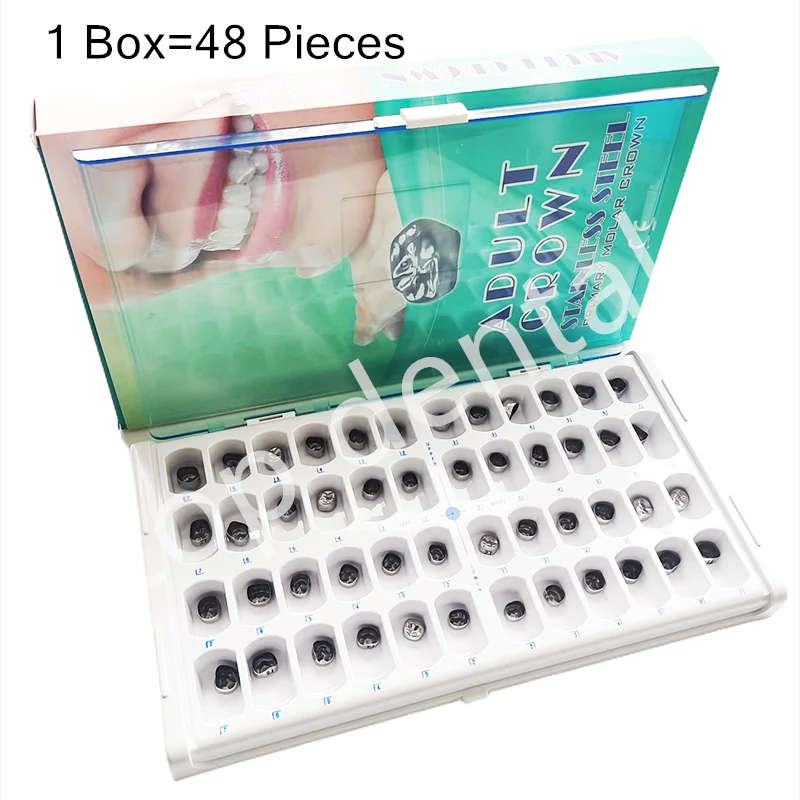 

48Pcs/box Dental Adult Crown Primary Molar Stainless Steel Pediatric First Teeth Adult Crown Matrices Matrix Temporary Crowns