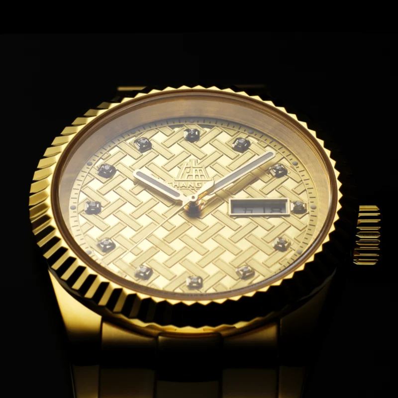 Shanghai Gold Watches Mens Luxury Stainless Steel With Calendar Warterproof Luminous Man Clock Week Wristwatch Relogio Masculino