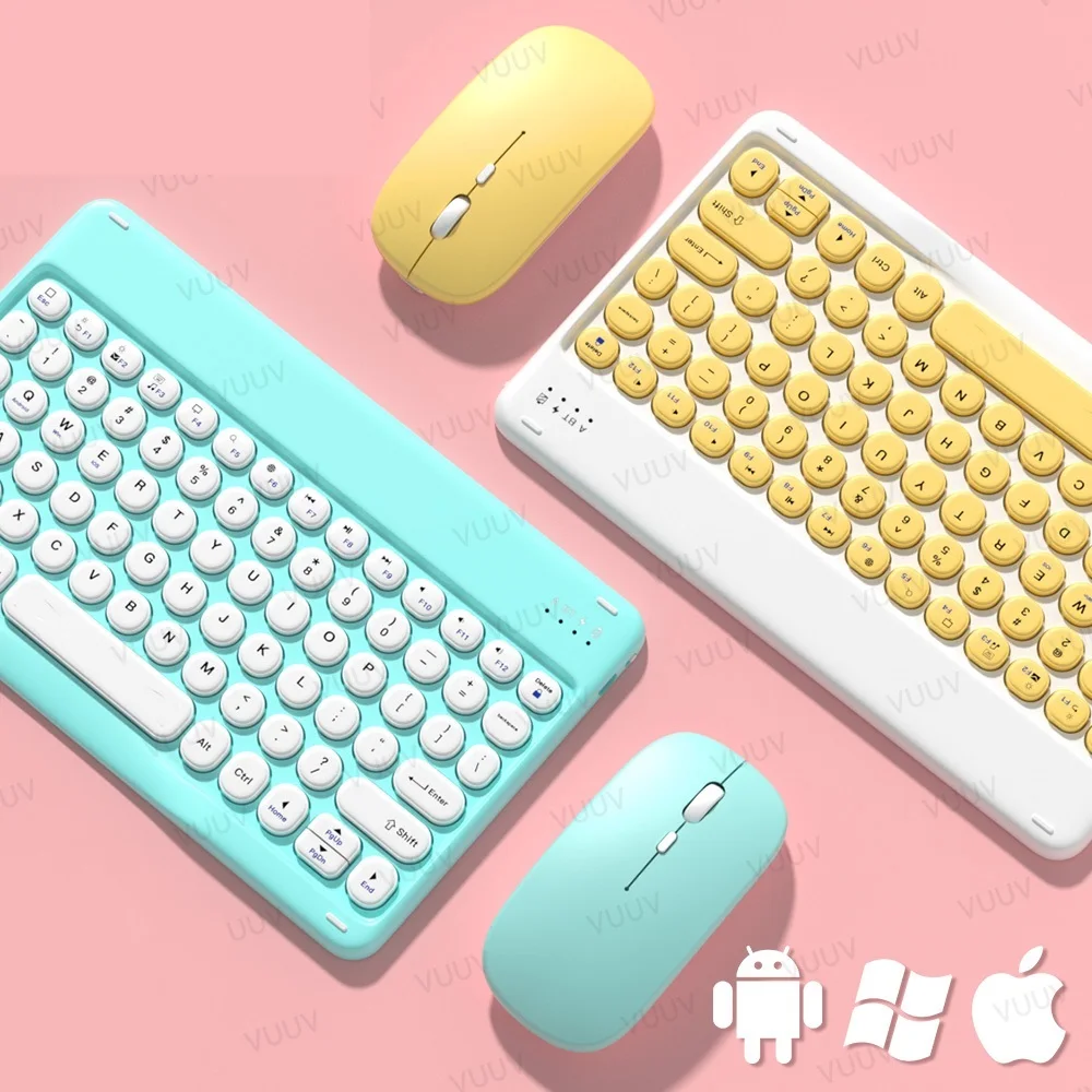 

Bluetooth-compatible Keyboard Mouse For Android iOS Windows Phone Tablet Universal Round keycap Wireless Keyboard For iPad Pro