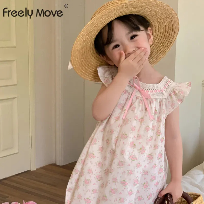 

Girls Princess Dress 2023 Summer New Childrens Wear Girl Baby Floral Dress Fly Sleeveless Lace Sweet Dress Clothing