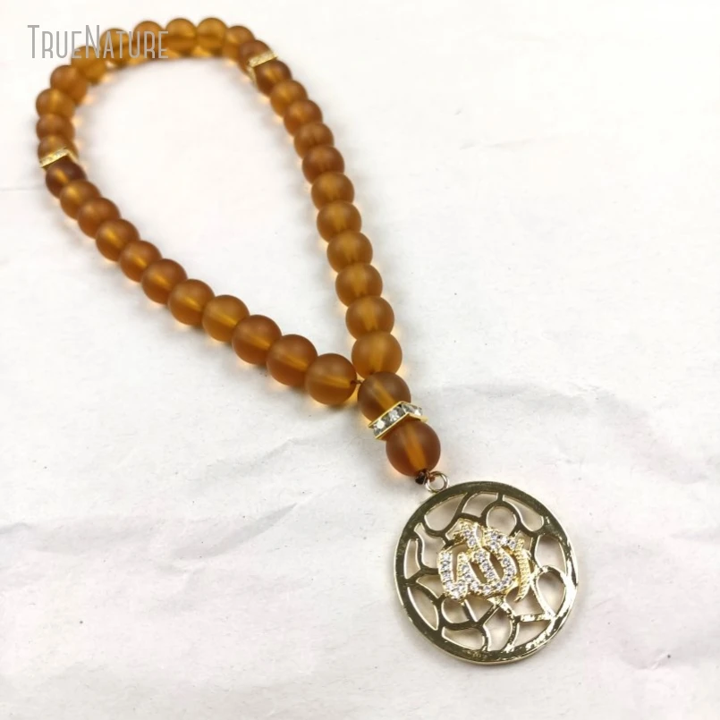 

5Pcs Wholesale Gold Color Clear Cubic Zirconia Glass Crystal Colored Glaze Round Coin Circle Allah 33 Prayer Bead MU48129