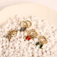 emerald zircon hoop earrings square pendant titanium steel ear buckle 14k gold simple hanging drop earrings female trend jewelry