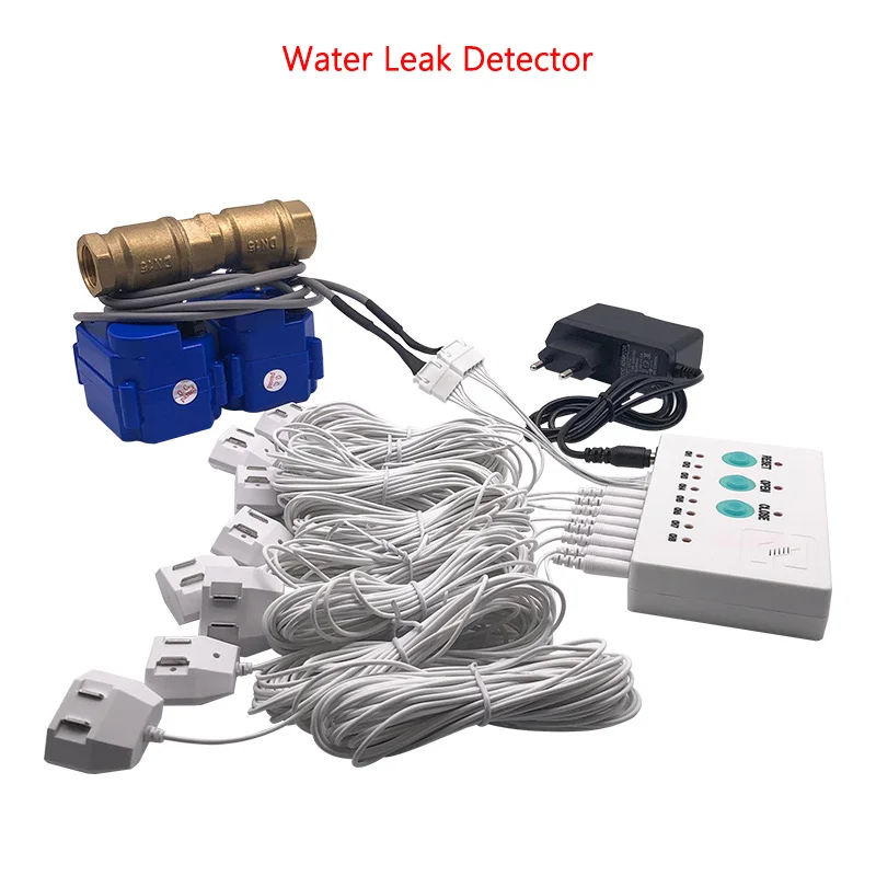 Water Sensor Detector ( 8pcs Cables ) Flood Level Alarm Monitor with 2pcs DN15 Valves Against Leaking for Overflow Detecting