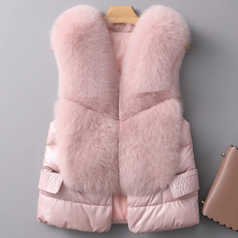 Fur Vest Women's Short Down Feather Imitation Fox Slim Temperament Jacket 2021 New Autumn And Winter Fashion All-match