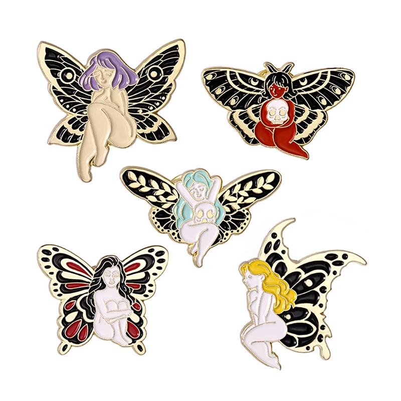 

Butterfly Fairy Enamel Pins Faery Girl Skull Beauty Brooch Lapel Badge Insect Jewelry Gift for Kids Friends