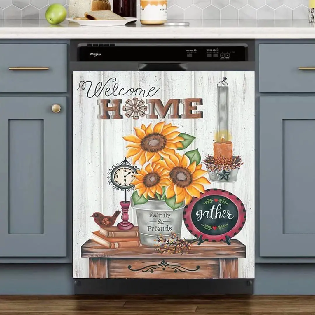 

Welcome Home Magnetic Dishwasher Door Cover Sheet,Sunflower Magnet Fridge Sticker,Star Kitchen Home Cabinet Panel Decal,to Mom D