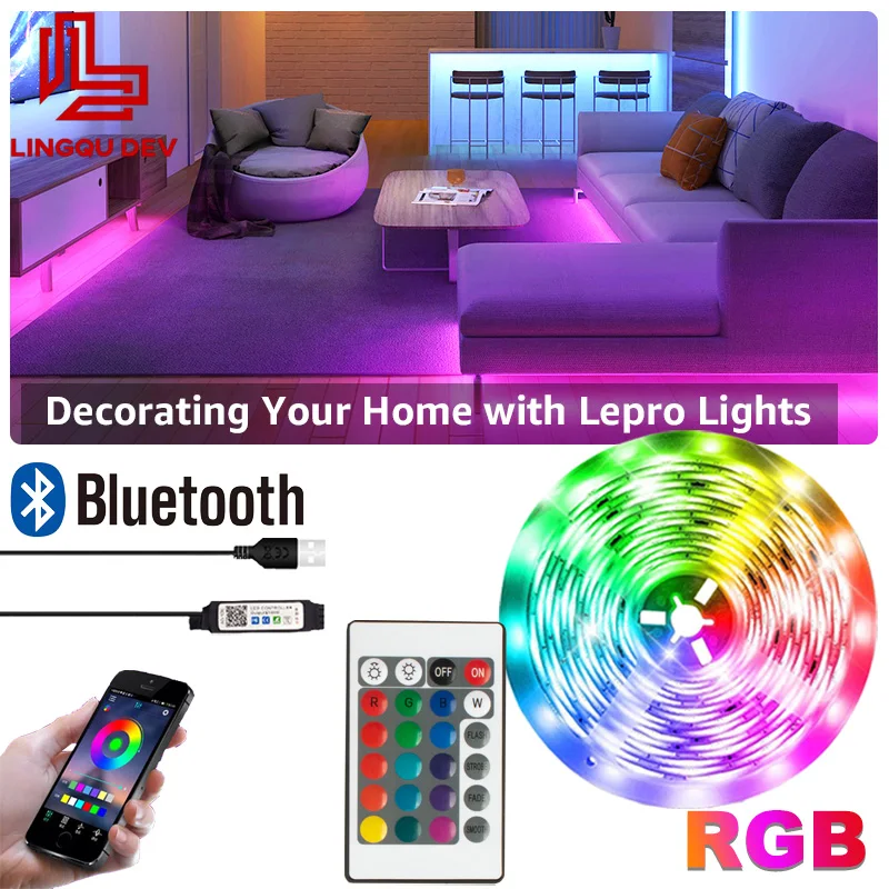 

Светодиодная лента с Bluetooth-управлением, светодиодная RGB-лента 5050 для подсветки телевизора, Светильник спальни вечерние светильник щение для...