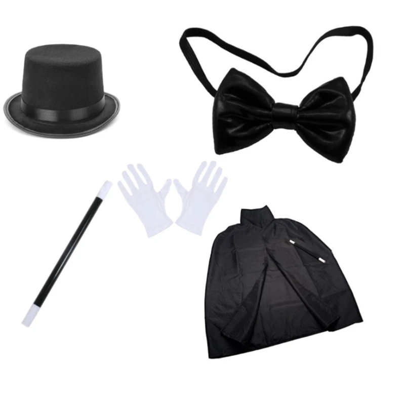 

Kids Magician Costume for Boys Girls with Top Hat Cape Magic Wand Collar Gloves for Magic Tricks Show Halloween Costumes