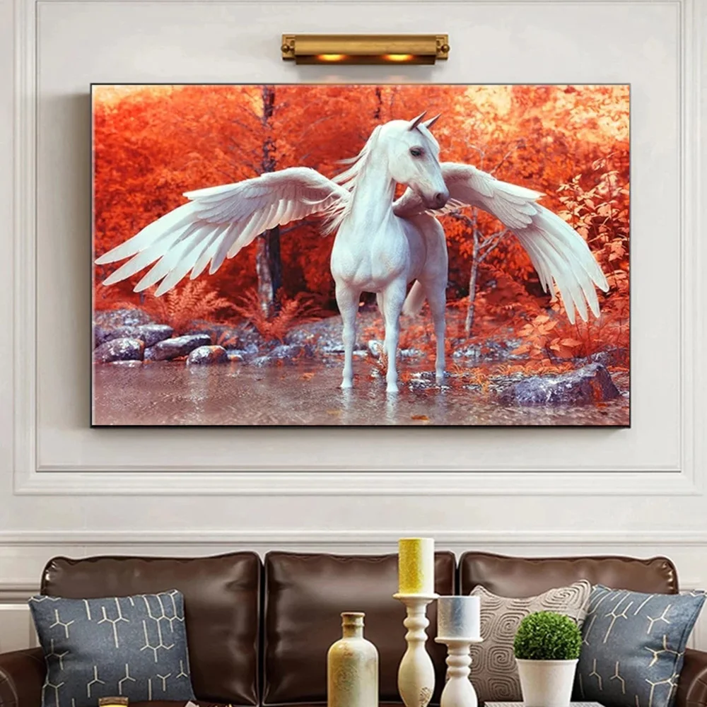 Мифология Pegasus Холст Живопись стены Искусство фантазия небо крылья лошадь плакат