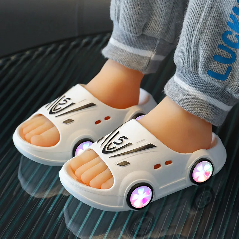 Warrior Kids Luminous Slippers Summer Sandal Indoor Outdoor Soft Anti-slip Cartoon Car Kids Shoes Personality Children Sandals