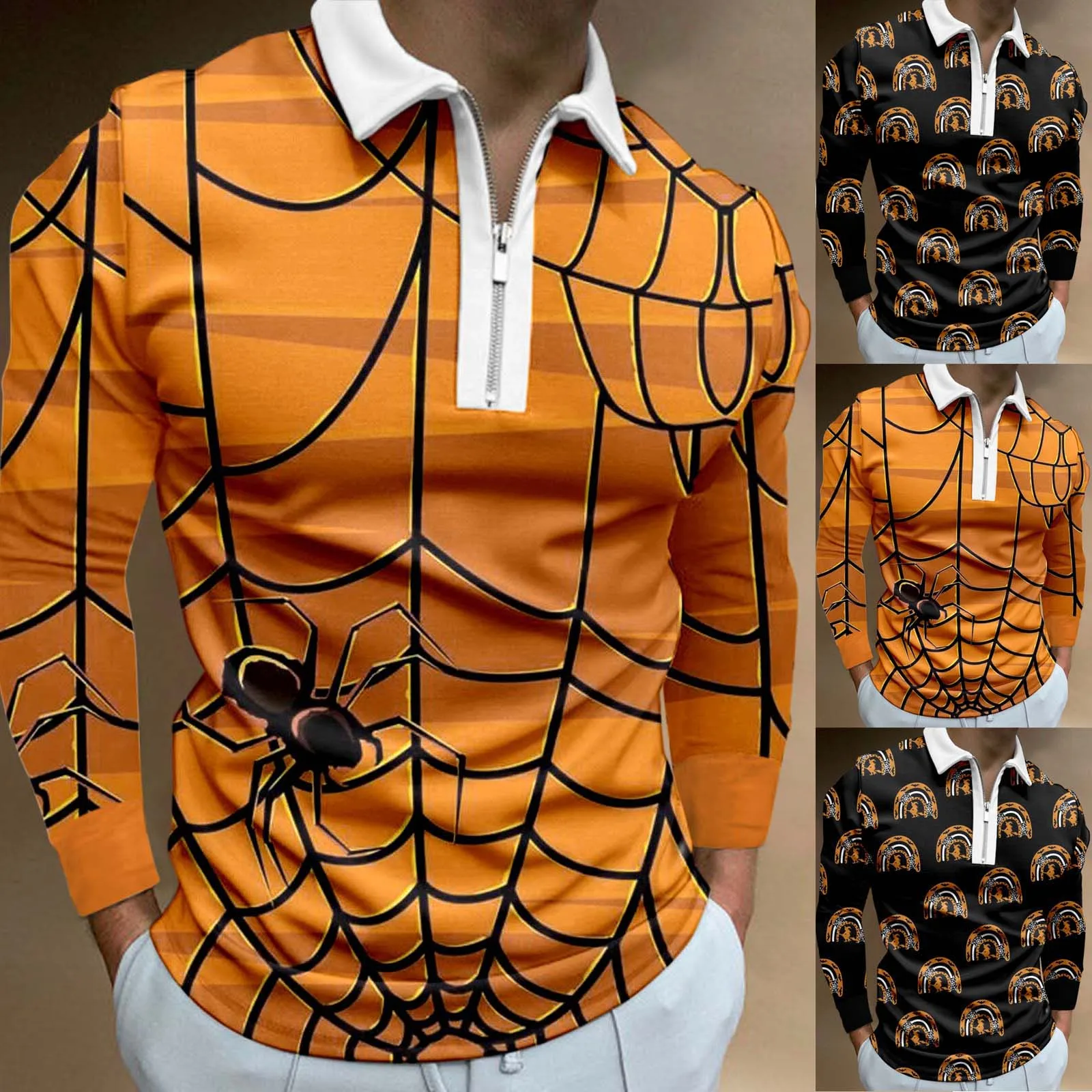 

Shirts for Men Trendy Male Casual Halloween Print Zipper Turn Down Collar Blouse Long Sleeve Tops Shirt Baseball Mom Shirt Men