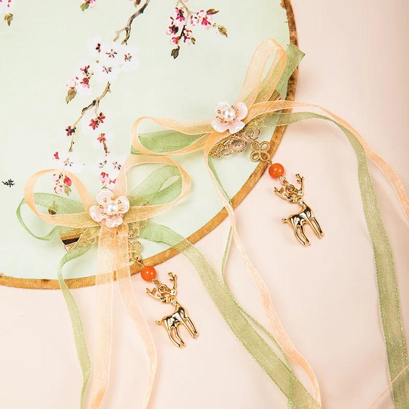 

All-match Ancient Style Ribbon Hairpin Meets The Deer Fairy Retro Han Clothing Ancient Costume Girl Side Clip Hair Accessories