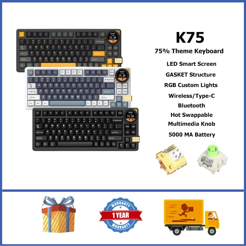 FEKER K75 Беспроводная механическая клавиатура 75% многофункциональный дисплей RGB